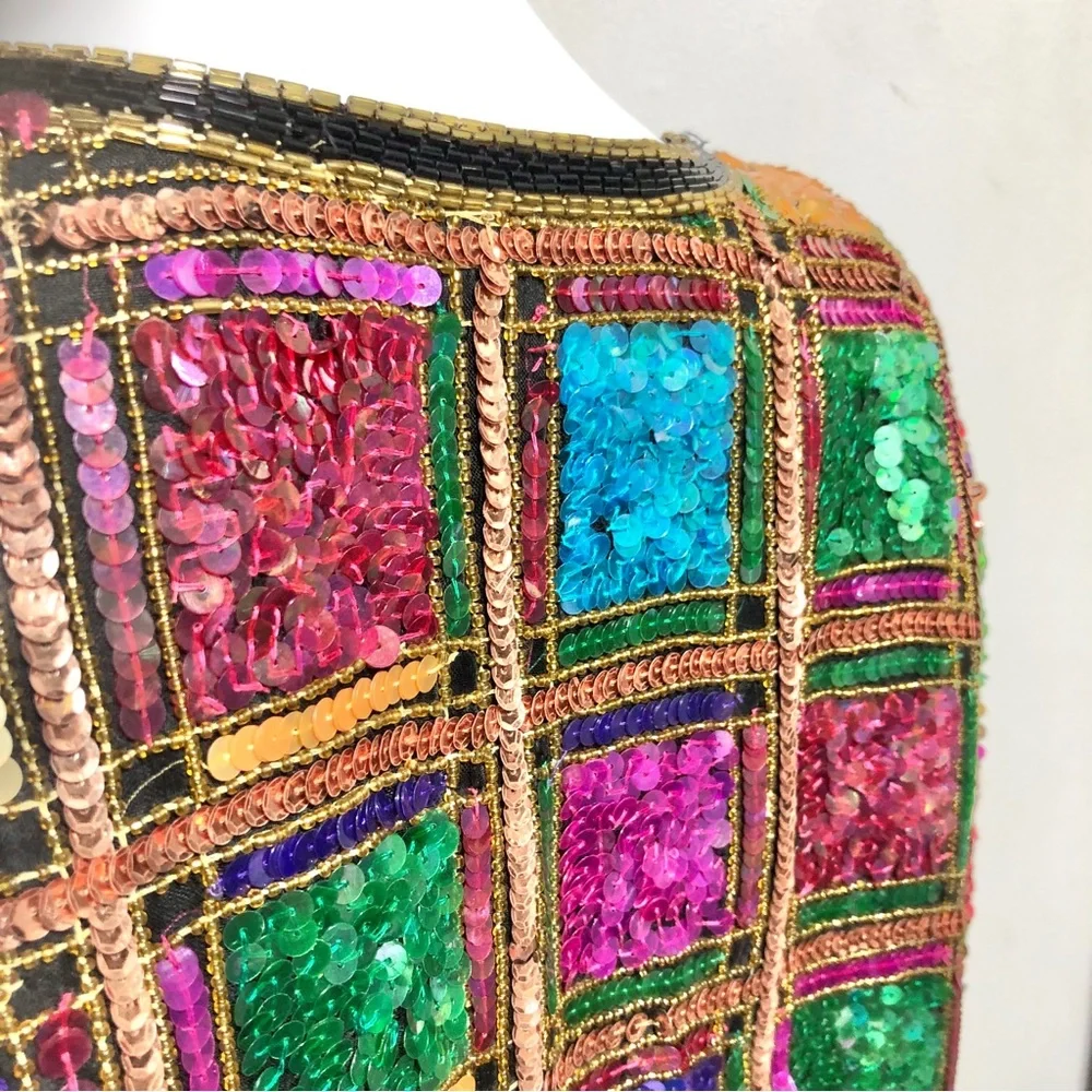 Laurence Kazar Vintage Vibrant Sequin Plaid Jacket - Picture 8 of 11
